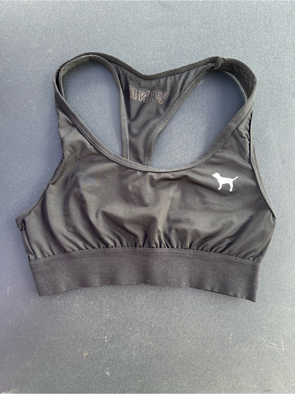 PINK Victoria's Secret Black Racerback Sports Bra with Dog Logo